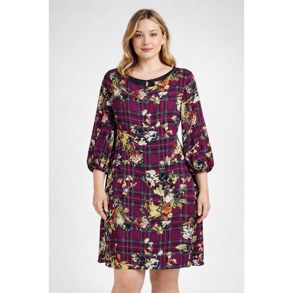 CATO Womens Purple Floral Sheath Dress Sz 14 Wedding Party Career Boho‎ Sheer